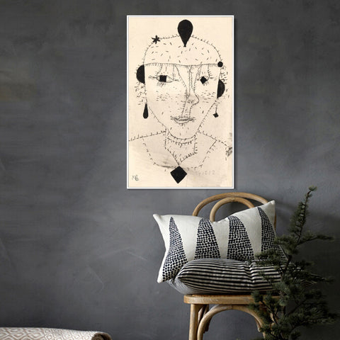 INVIN ART Framed Canvas Giclee Print Portrait Sketch of a Costumed Lady by Paul Klee Wall Art Living Room Home Office Decorations