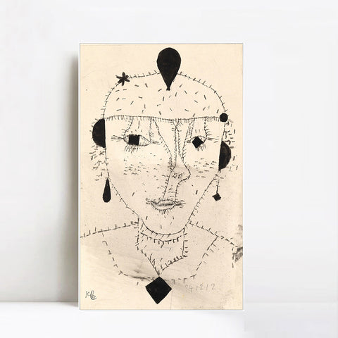 INVIN ART Framed Canvas Giclee Print Portrait Sketch of a Costumed Lady by Paul Klee Wall Art Living Room Home Office Decorations