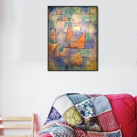 INVIN ART Framed Canvas Giclee Print porto con navi a vela;1937 by Paul Klee Wall Art Living Room Home Office Decorations