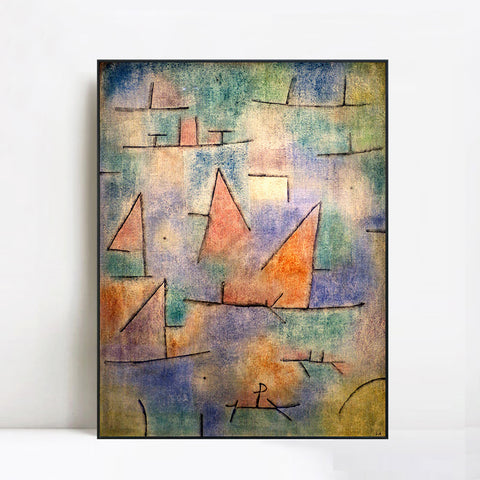 INVIN ART Framed Canvas Giclee Print porto con navi a vela;1937 by Paul Klee Wall Art Living Room Home Office Decorations