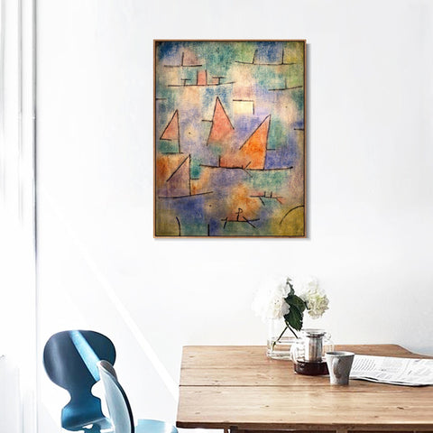 INVIN ART Framed Canvas Giclee Print porto con navi a vela;1937 by Paul Klee Wall Art Living Room Home Office Decorations
