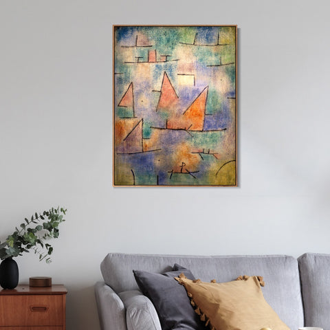 INVIN ART Framed Canvas Giclee Print porto con navi a vela;1937 by Paul Klee Wall Art Living Room Home Office Decorations