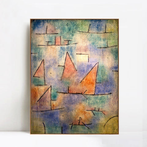 INVIN ART Framed Canvas Giclee Print porto con navi a vela;1937 by Paul Klee Wall Art Living Room Home Office Decorations
