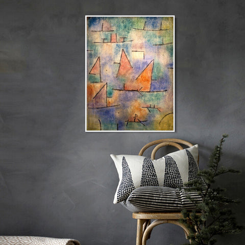INVIN ART Framed Canvas Giclee Print porto con navi a vela;1937 by Paul Klee Wall Art Living Room Home Office Decorations