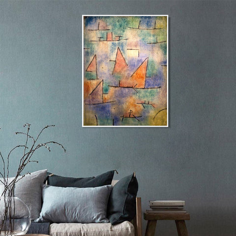 INVIN ART Framed Canvas Giclee Print porto con navi a vela;1937 by Paul Klee Wall Art Living Room Home Office Decorations