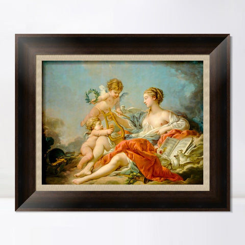 INVIN ART Framed Canvas Art Giclee Print Allegory of Music by Francois Boucher Wall Art Living Room Home Office Decorations
