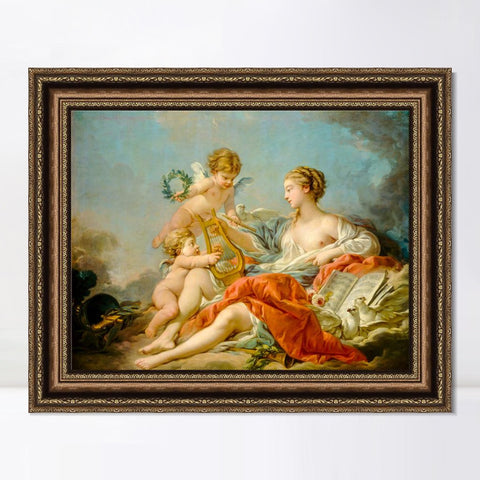 INVIN ART Framed Canvas Art Giclee Print Allegory of Music by Francois Boucher Wall Art Living Room Home Office Decorations