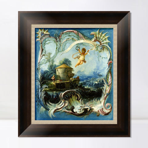 INVIN ART Framed Canvas Art Giclee Print A Pastoral Landscape Surmounted by Cupid by Francois Boucher Wall Art Living Room Home Office Decorations