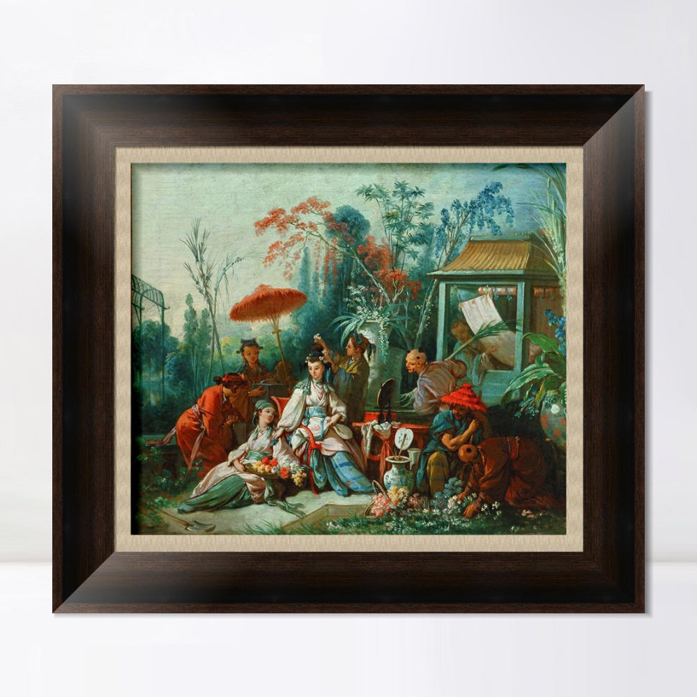 INVIN ART Framed Canvas Art Giclee Print The Chinese Garden by Francois Boucher Wall Art Living Room Home Office Decorations