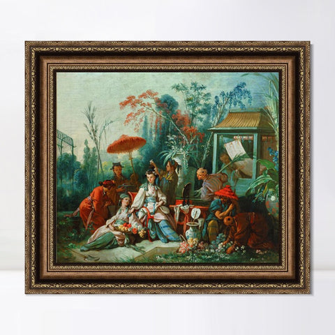 INVIN ART Framed Canvas Art Giclee Print The Chinese Garden by Francois Boucher Wall Art Living Room Home Office Decorations