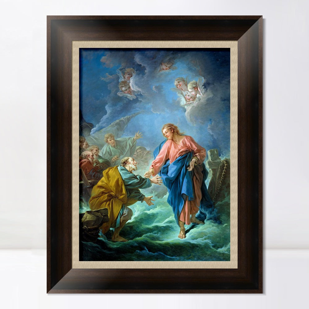 INVIN ART Framed Canvas Art Giclee Print St. Peter Walks on Water by Francois Boucher Wall Art Living Room Home Office Decorations