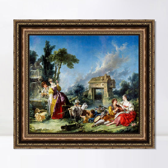 INVIN ART Framed Canvas Art Giclee Print The Fountain of Love by Francois Boucher Wall Art Living Room Home Office Decorations