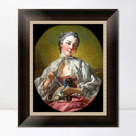 INVIN ART Framed Canvas Art Giclee Print A young lady holding a pug dog by Francois Boucher Wall Art Living Room Home Office Decorations