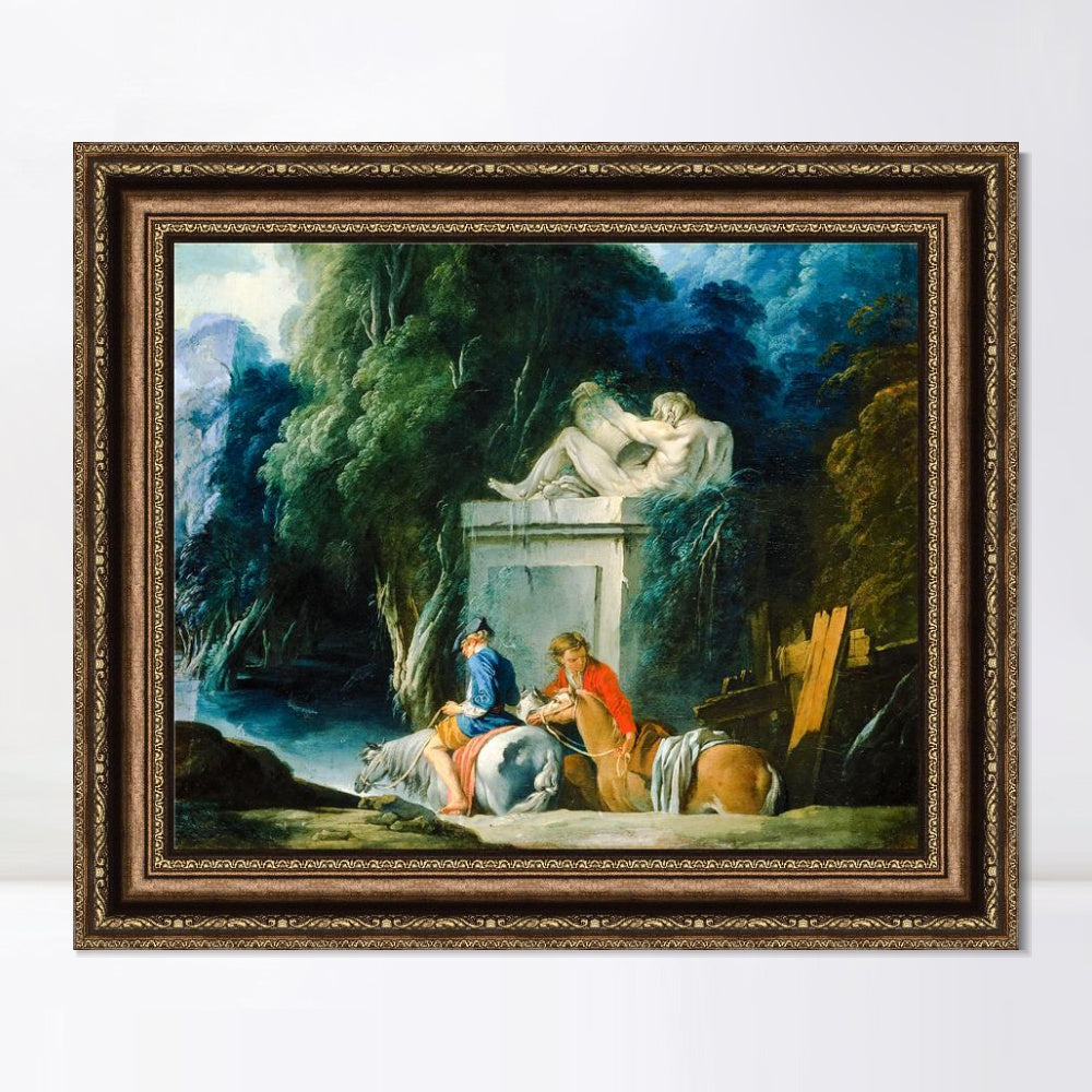 INVIN ART Framed Canvas Art Giclee Print Crossing the Ford by Francois Boucher Wall Art Living Room Home Office Decorations