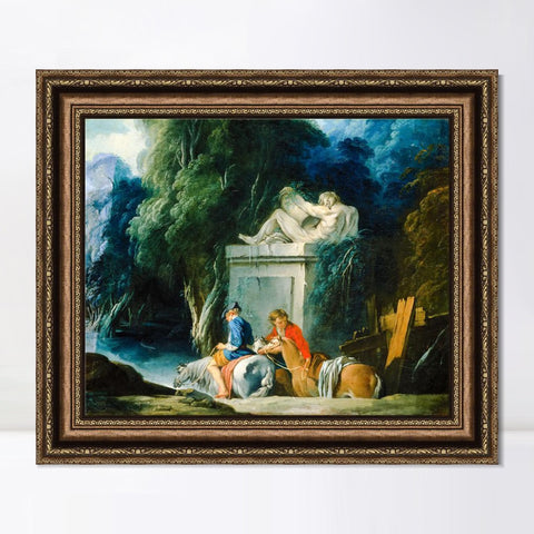 INVIN ART Framed Canvas Art Giclee Print Crossing the Ford by Francois Boucher Wall Art Living Room Home Office Decorations