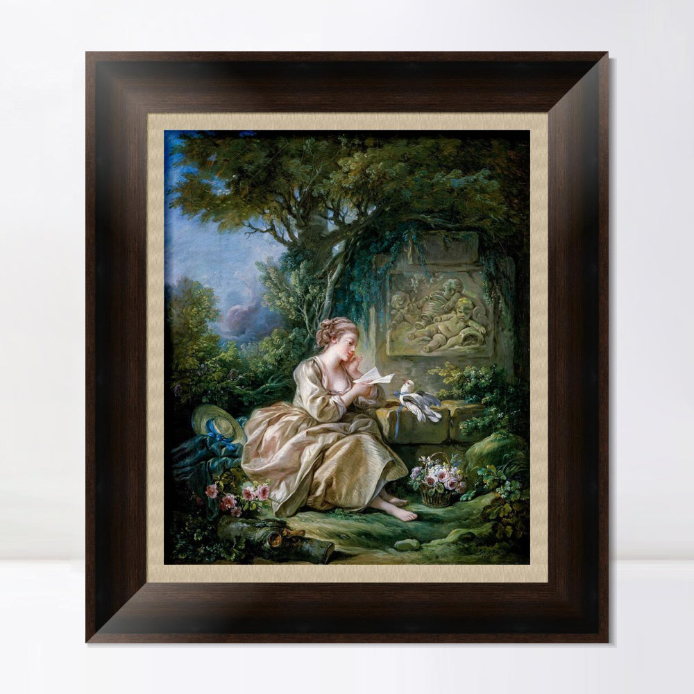 INVIN ART Framed Canvas Art Giclee Print The secret message by Francois Boucher Wall Art Living Room Home Office Decorations