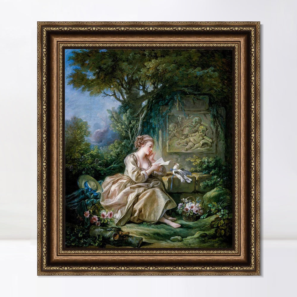 INVIN ART Framed Canvas Art Giclee Print The secret message by Francois Boucher Wall Art Living Room Home Office Decorations