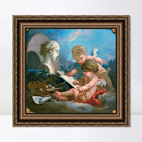 INVIN ART Framed Canvas Art Giclee Print Cupids by Francois Boucher Wall Art Living Room Home Office Decorations