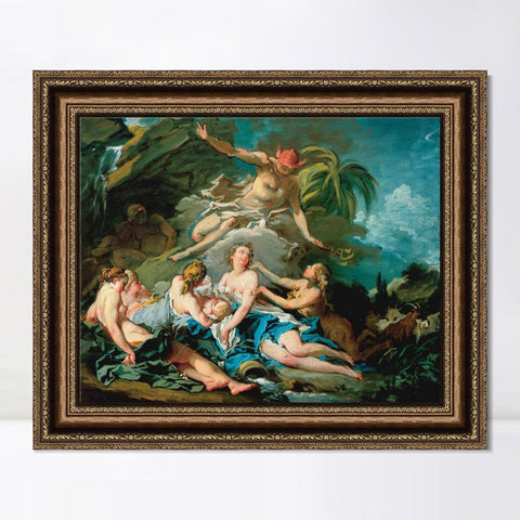 INVIN ART Framed Canvas Art Giclee Print Mercury Entrusting the Infant Bacchus to the Nymphs of Nysa by Francois Boucher Wall Art Living Room Home Office Decorations