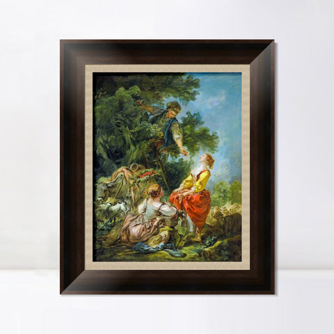 INVIN ART Framed Canvas Art Giclee Print Landscape with Kirschpflückerin by Francois Boucher Wall Art Living Room Home Office Decorations