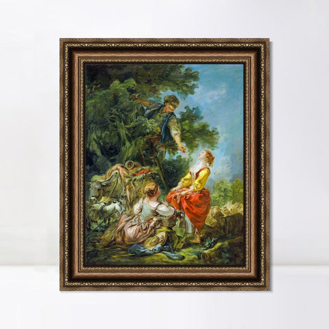 INVIN ART Framed Canvas Art Giclee Print Landscape with Kirschpflückerin by Francois Boucher Wall Art Living Room Home Office Decorations