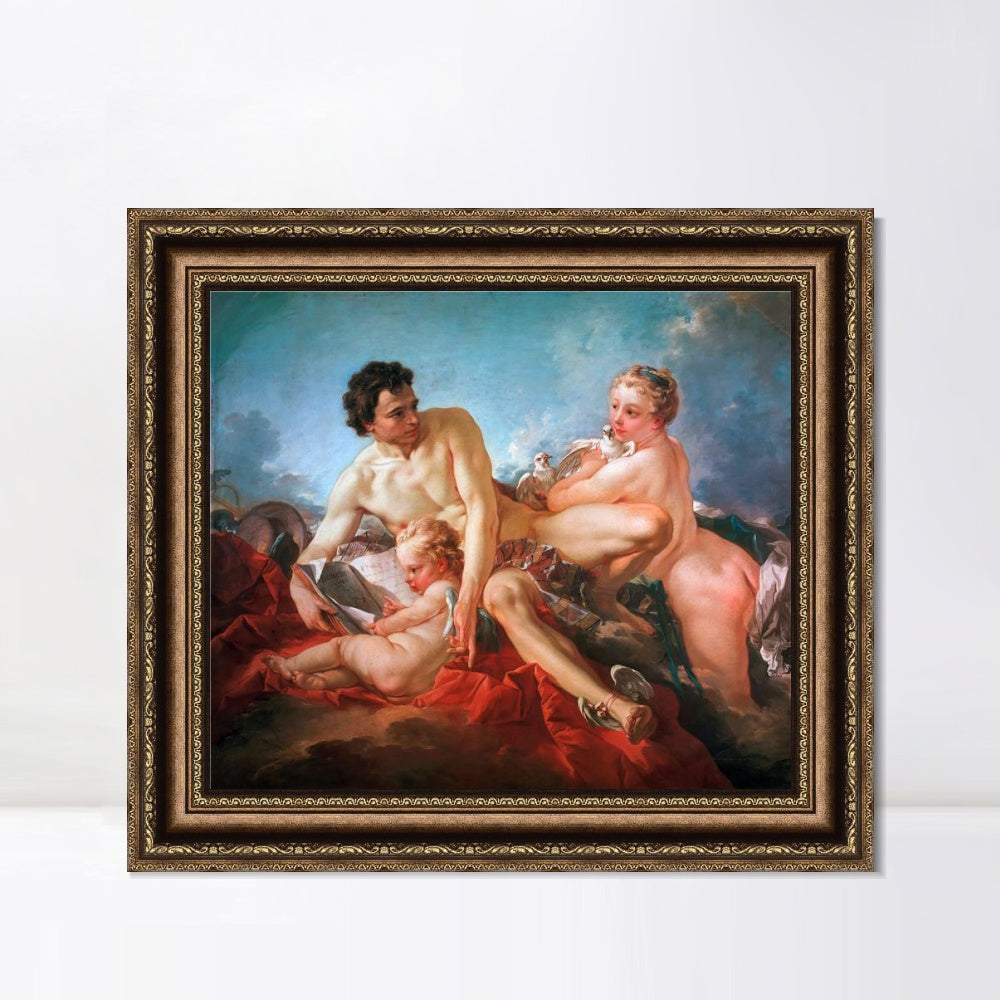INVIN ART Framed Canvas Art Giclee Print The Education of Cupid by Francois Boucher Wall Art Living Room Home Office Decorations
