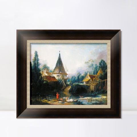 INVIN ART Framed Canvas Art Giclee Print Landscape near Beauvais by Francois Boucher Wall Art Living Room Home Office Decorations
