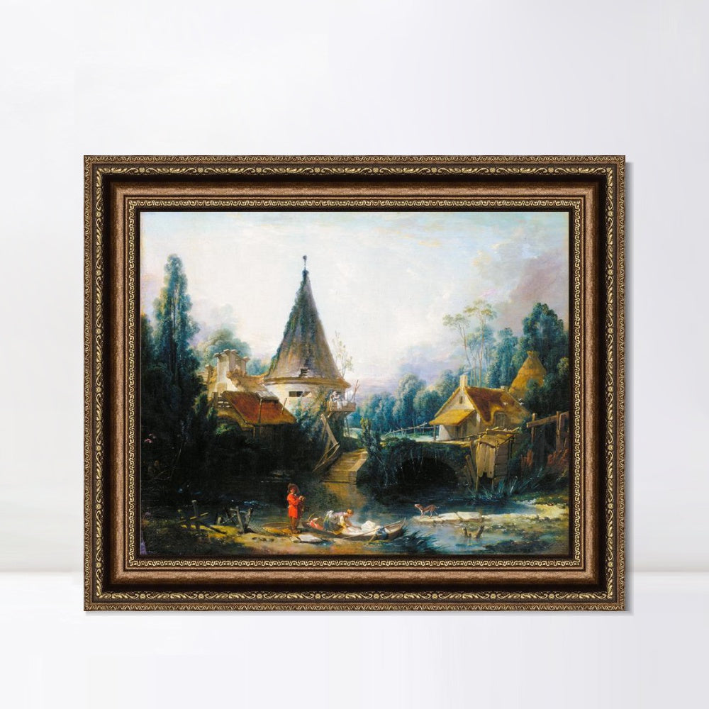 INVIN ART Framed Canvas Art Giclee Print Landscape near Beauvais by Francois Boucher Wall Art Living Room Home Office Decorations