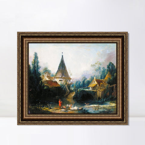 INVIN ART Framed Canvas Art Giclee Print Landscape near Beauvais by Francois Boucher Wall Art Living Room Home Office Decorations