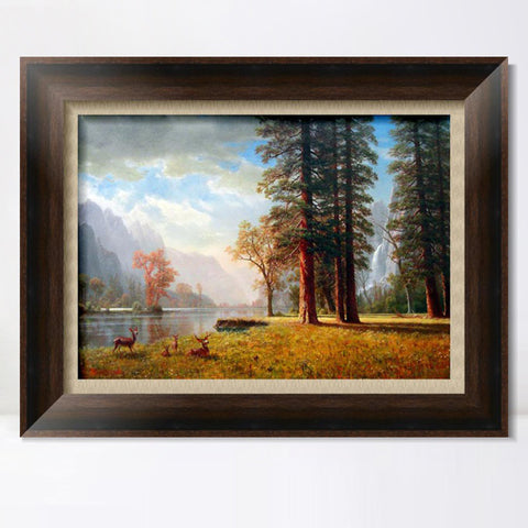 INVIN ART Framed Canvas Art Giclee Print Deer by the lake by Albert Bierstadt Wall Art Living Room Home Office Decorations