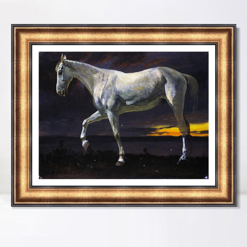 INVIN ART Framed Canvas Art Giclee Print White Horse and Sunset by Albert Bierstadt Wall Art