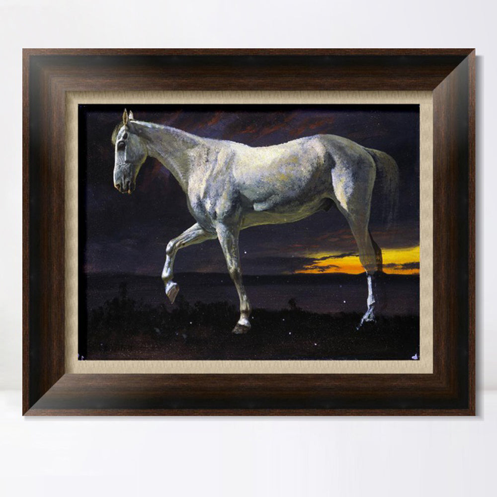 INVIN ART Framed Canvas Art Giclee Print White Horse and Sunset by Albert Bierstadt Wall Art