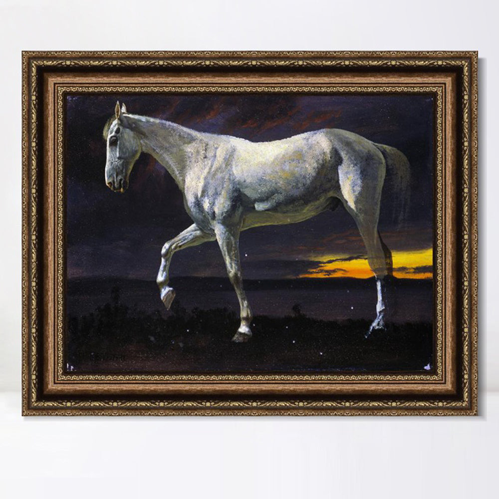 INVIN ART Framed Canvas Art Giclee Print White Horse and Sunset by Albert Bierstadt Wall Art
