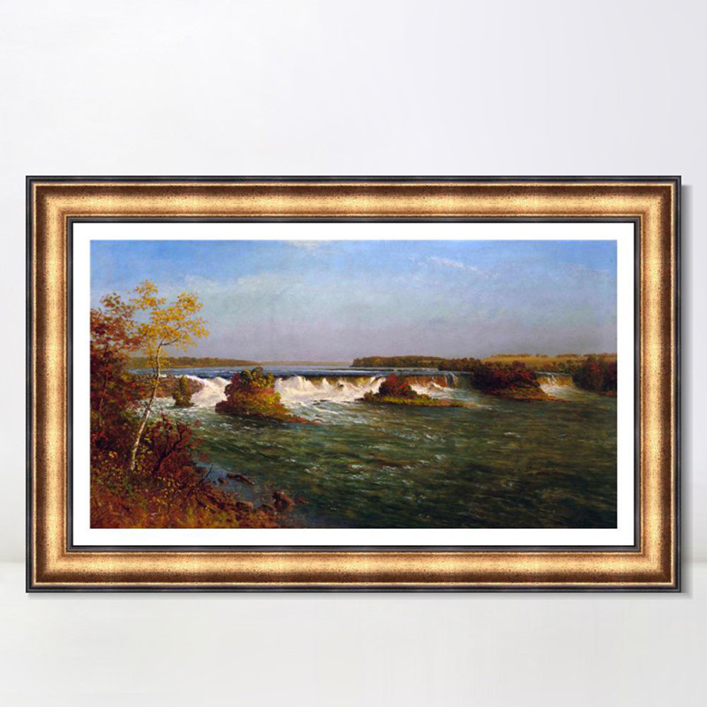 INVIN ART Framed Canvas Art Giclee Print The Running River by Albert Bierstadt Wall Art (European Retro Golden Frame with Linen Liner,20"x28")