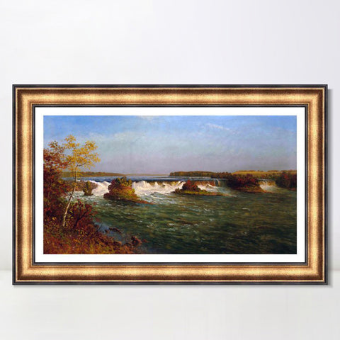 INVIN ART Framed Canvas Art Giclee Print The Running River by Albert Bierstadt Wall Art Living Room Home Office Decorations(European Retro Golden Frame with Linen Liner,20"x28")