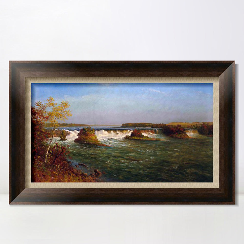 INVIN ART Framed Canvas Art Giclee Print The Running River by Albert Bierstadt Wall Art (European Retro Golden Frame with Linen Liner,20"x28")