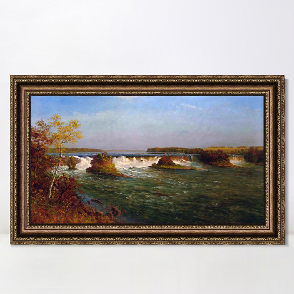 INVIN ART Framed Canvas Art Giclee Print The Running River by Albert Bierstadt Wall Art (European Retro Golden Frame with Linen Liner,20"x28")