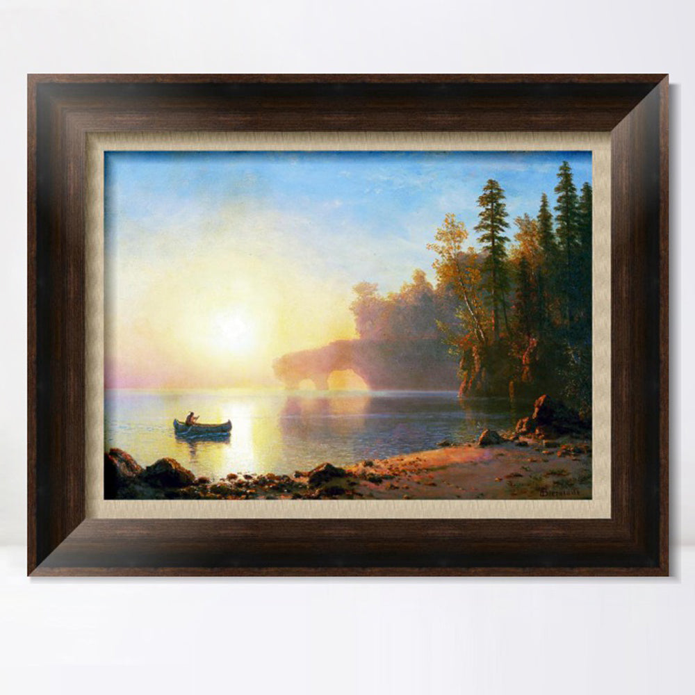 INVIN ART Framed Canvas Art Giclee Print A Boat Landing in The Sunset by Albert Bierstadt Wall Art