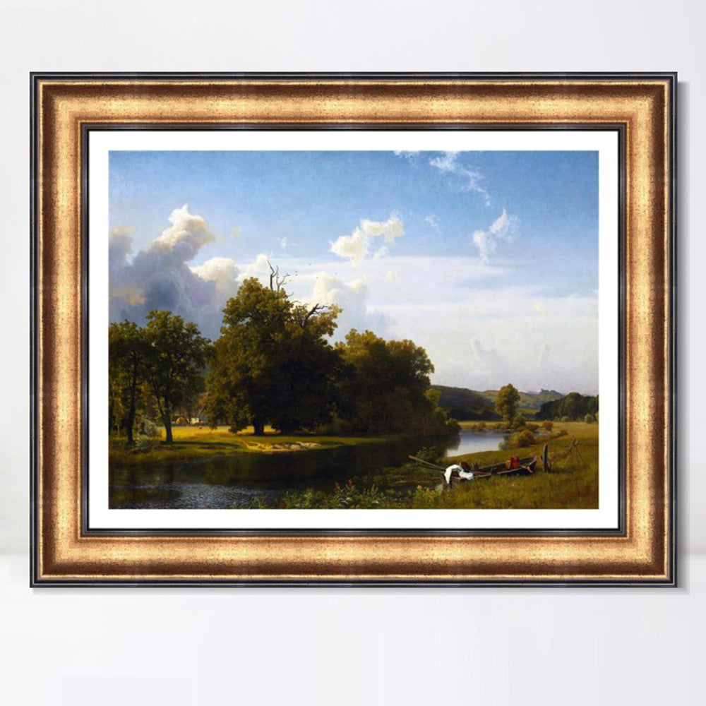 INVIN ART Framed Canvas Art Giclee Print A river landscape, Westphalia, 1855 by Albert Bierstadt Wall Art