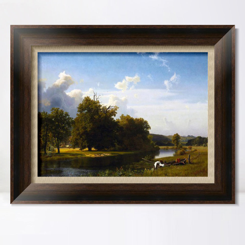INVIN ART Framed Canvas Art Giclee Print A river landscape, Westphalia, 1855 by Albert Bierstadt Wall Art
