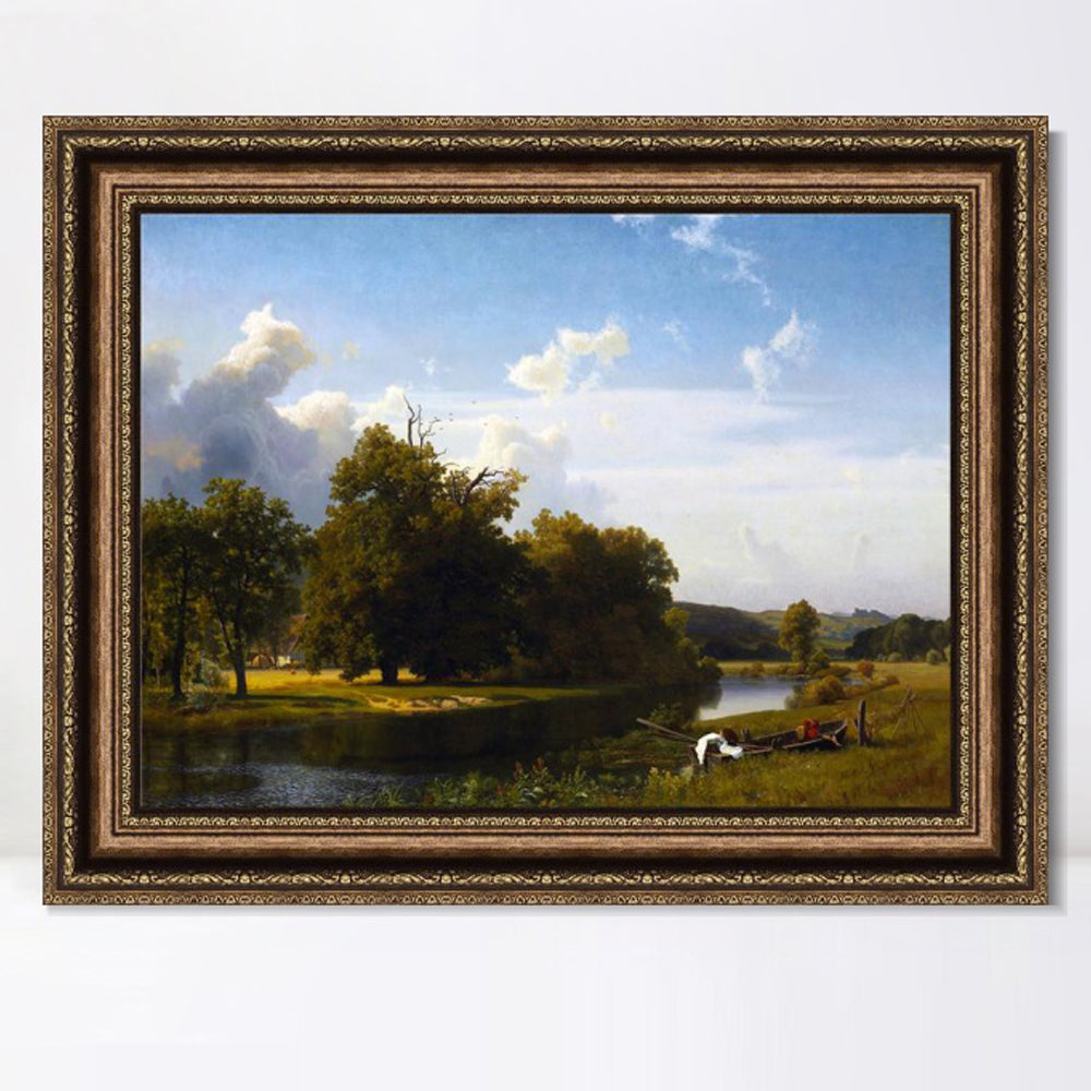 INVIN ART Framed Canvas Art Giclee Print A river landscape, Westphalia, 1855 by Albert Bierstadt Wall Art