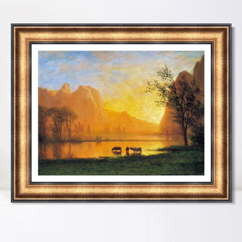 INVIN ART Framed Canvas Art Giclee Print Buffaloes in The Water by Albert Bierstadt Wall Art Living Room Home Office Decorations