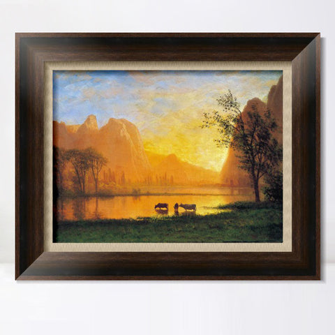 INVIN ART Framed Canvas Art Giclee Print Buffaloes in The Water by Albert Bierstadt Wall Art Living Room Home Office Decorations