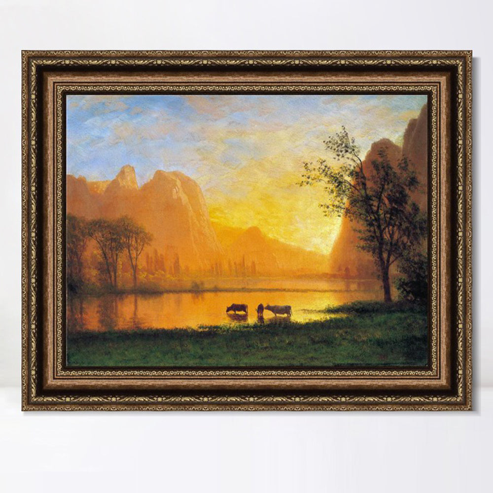 INVIN ART Framed Canvas Art Giclee Print Buffaloes in The Water by Albert Bierstadt Wall Art