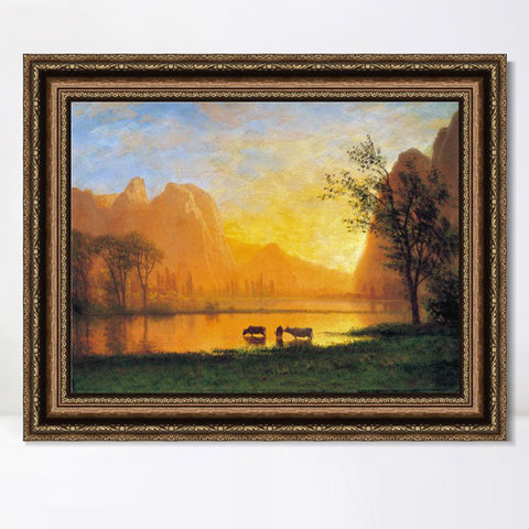 INVIN ART Framed Canvas Art Giclee Print Buffaloes in The Water by Albert Bierstadt Wall Art Living Room Home Office Decorations