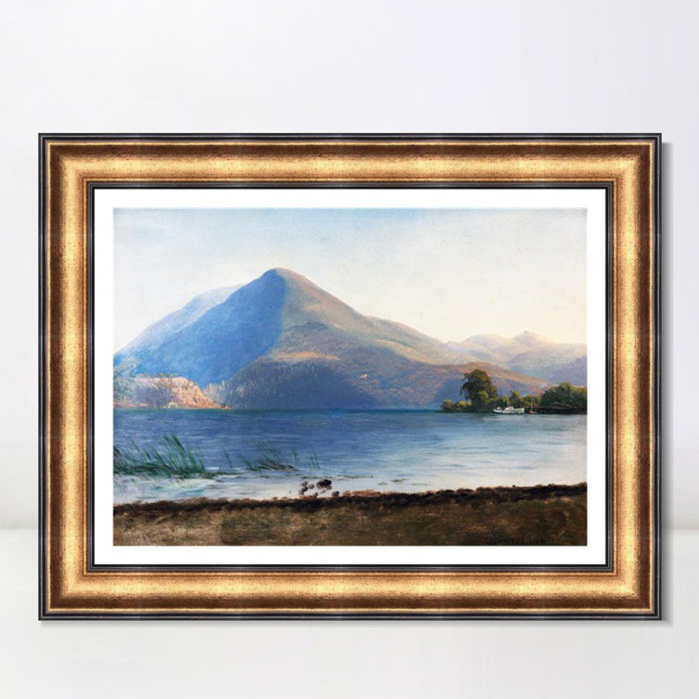 INVIN ART Framed Canvas Art Giclee Print a boat with lake and mountain by Albert Bierstadt Wall Art Living Room Home Office Decorations