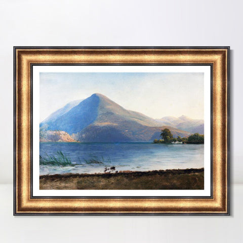 INVIN ART Framed Canvas Art Giclee Print a boat with lake and mountain by Albert Bierstadt Wall Art Living Room Home Office Decorations