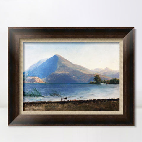 INVIN ART Framed Canvas Art Giclee Print a boat with lake and mountain by Albert Bierstadt Wall Art Living Room Home Office Decorations