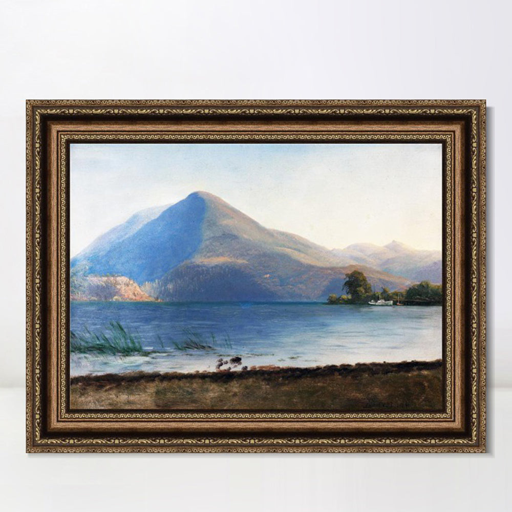 INVIN ART Framed Canvas Art Giclee Print a boat with lake and mountain by Albert Bierstadt Wall Art Living Room Home Office Decorations