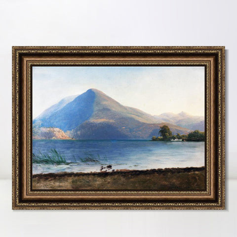 INVIN ART Framed Canvas Art Giclee Print a boat with lake and mountain by Albert Bierstadt Wall Art Living Room Home Office Decorations